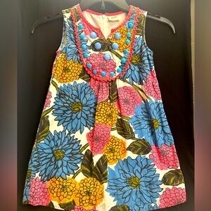 MINI BODEN, 4-5T Floral Dress. Blue bead detail